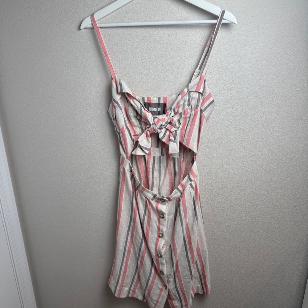 Reformation Striped Mini Dress in Cream, Pink, Gray